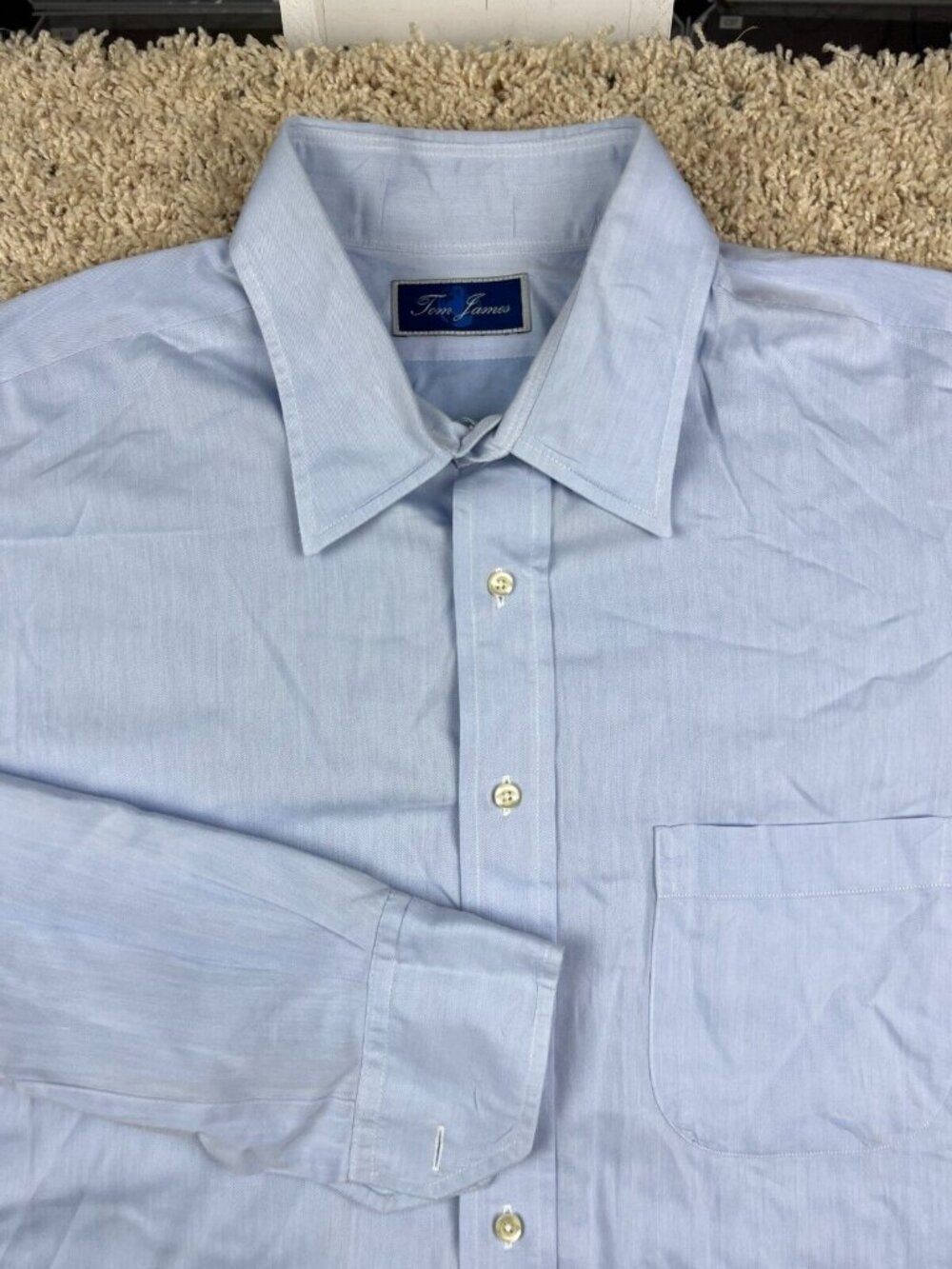 Tom James Blue Dress Shirt Button Up XXL Business Cotton No Size